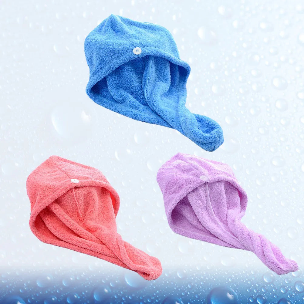 3Pcs Dry Hair Hats Coral Drying Microfiber Shower Towel Wraps Water Absorption Bathing Caps for Women Travel Use