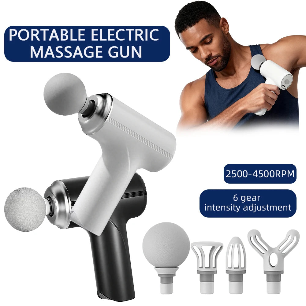 Mini Rechargeable Massage Gun with 6 Speeds and 4 Heads