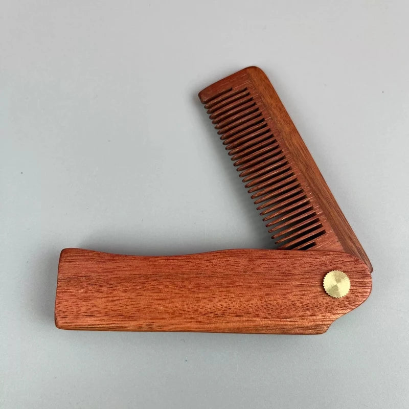 Foldable Sandalwood Beard & Hair Comb — Portable Wooden Grooming Comb for Men
