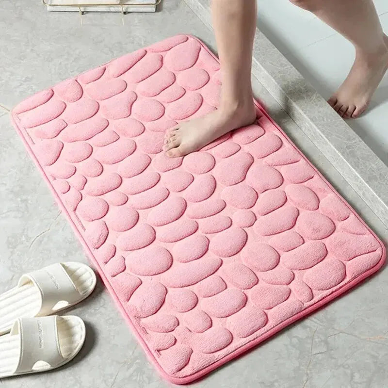 Embossed Microfibre Floor Mat – Anti-Slip, Memory Foam, Pebble Design for Bathroom & Living Room
