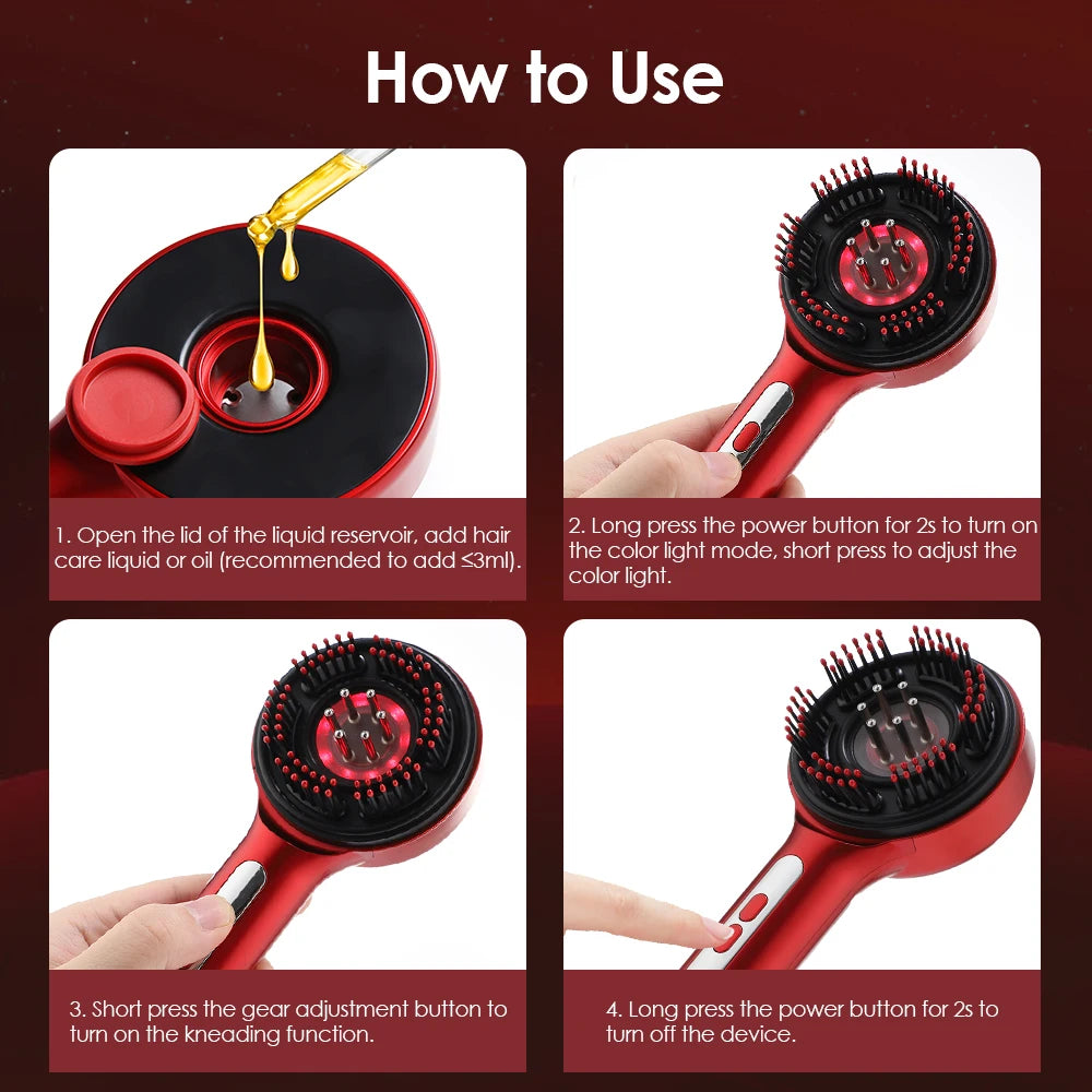 Electric Scalp Massage Comb with Oil Applicator & LED Lights