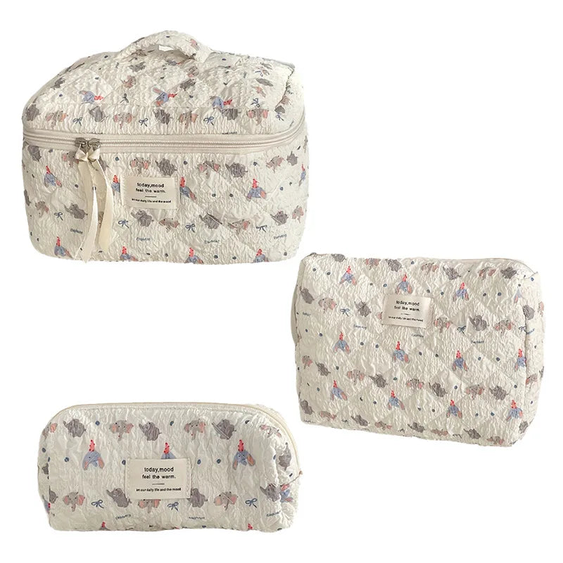 Cartoon baby elephant seersucker cosmetic bag soft cute padded cotton large-capacity storage bag travel portable washing bag