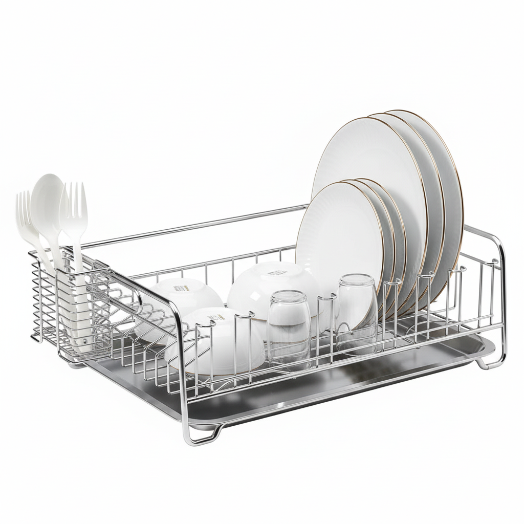 304 Stainless Steel Dish Drainer Rack – White Background
