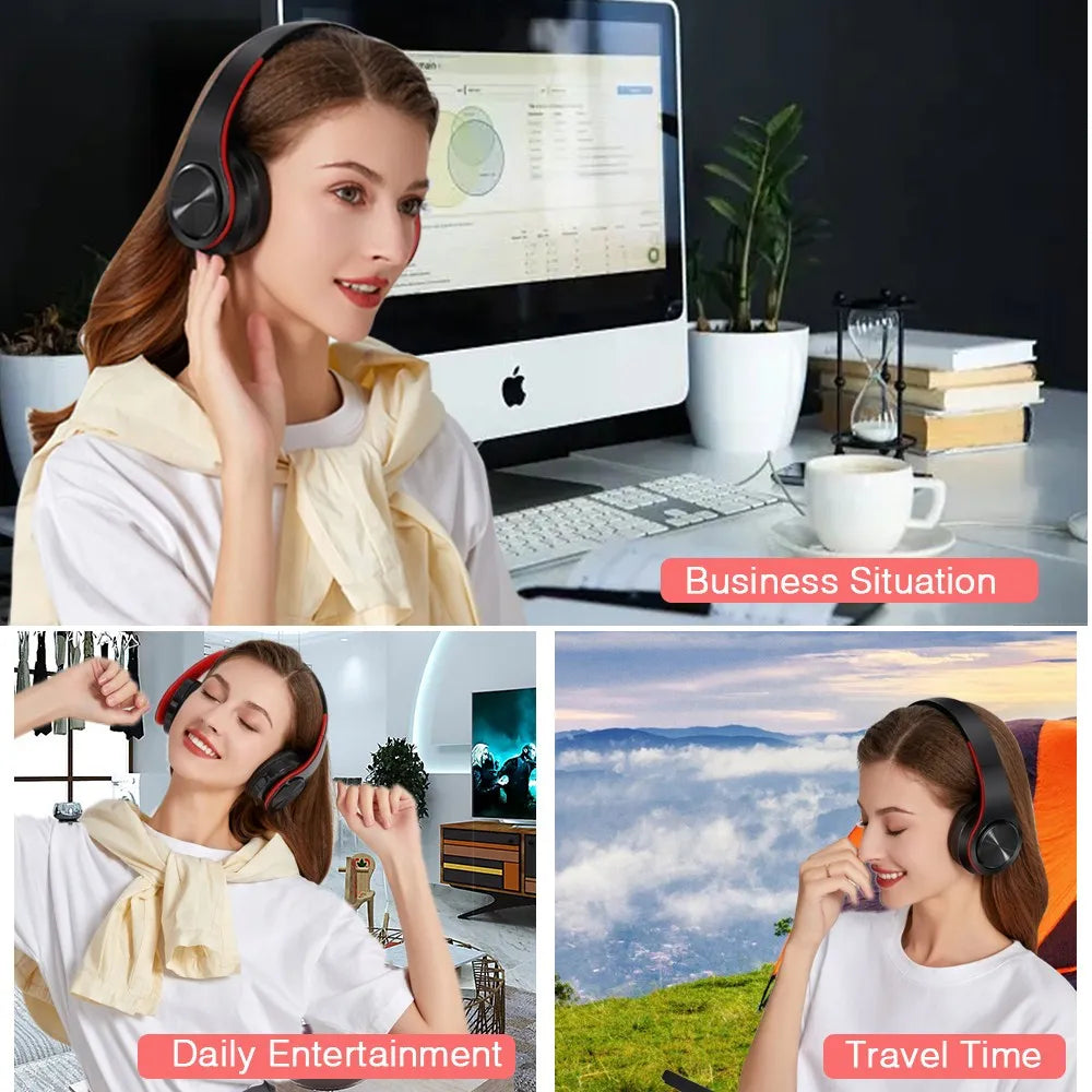 Foldable Bluetooth 5.3 Over-Ear Headphones with FM Radio & Mic