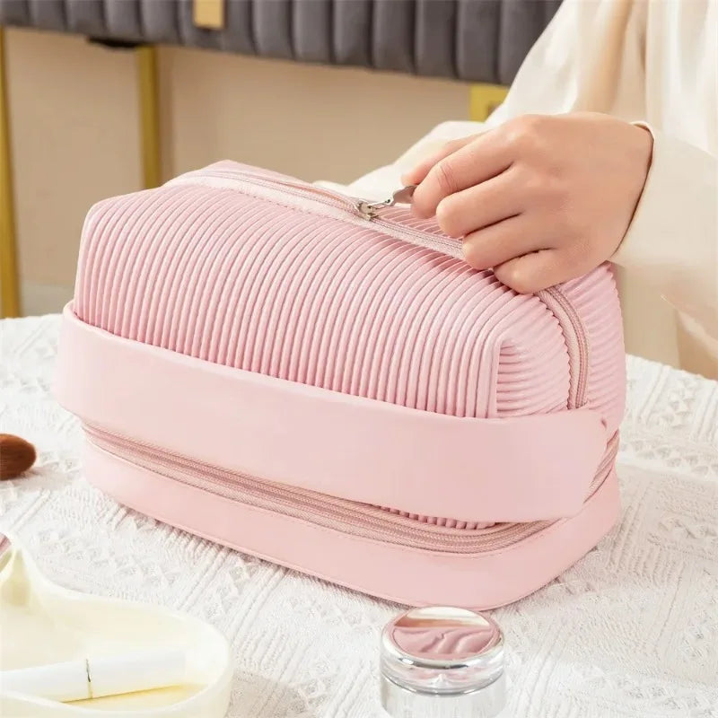 3-Piece Ribbed PU Leather Cosmetic Bag Set | Travel Toiletry Organiser for Women