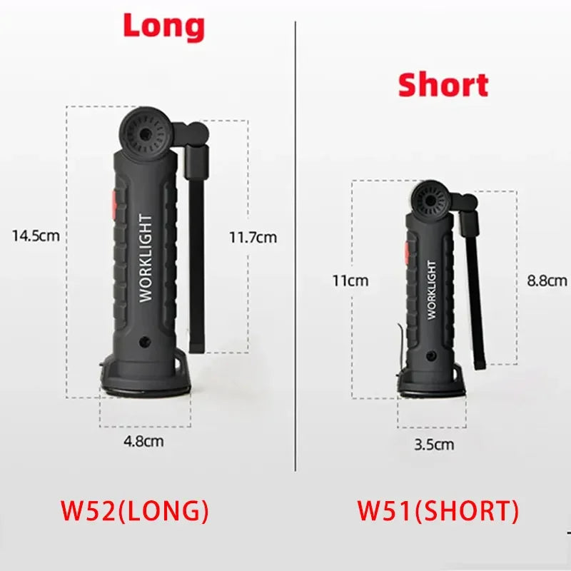 Folding COB LED Work Light - USB Rechargeable Magnetic Inspection Lamp with Hook