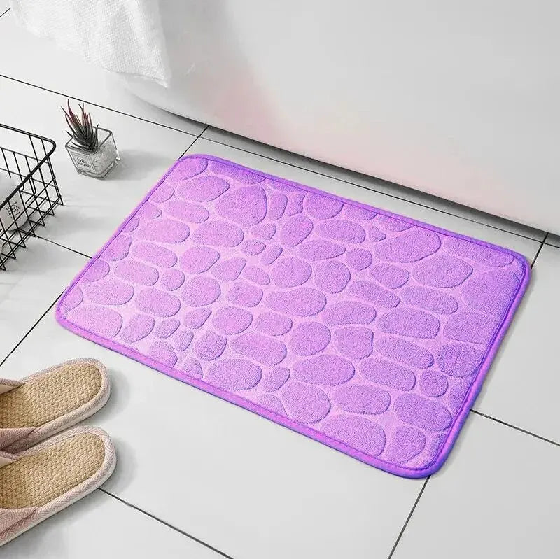 Embossed Microfibre Floor Mat – Anti-Slip, Memory Foam, Pebble Design for Bathroom & Living Room