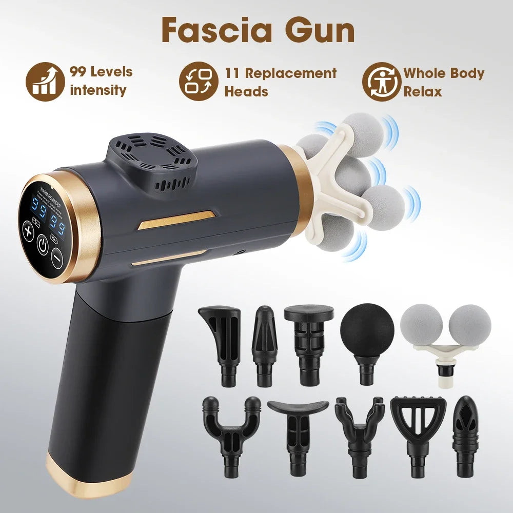 Rechargeable Massage Gun with 11 Heads and Adjustable Speeds