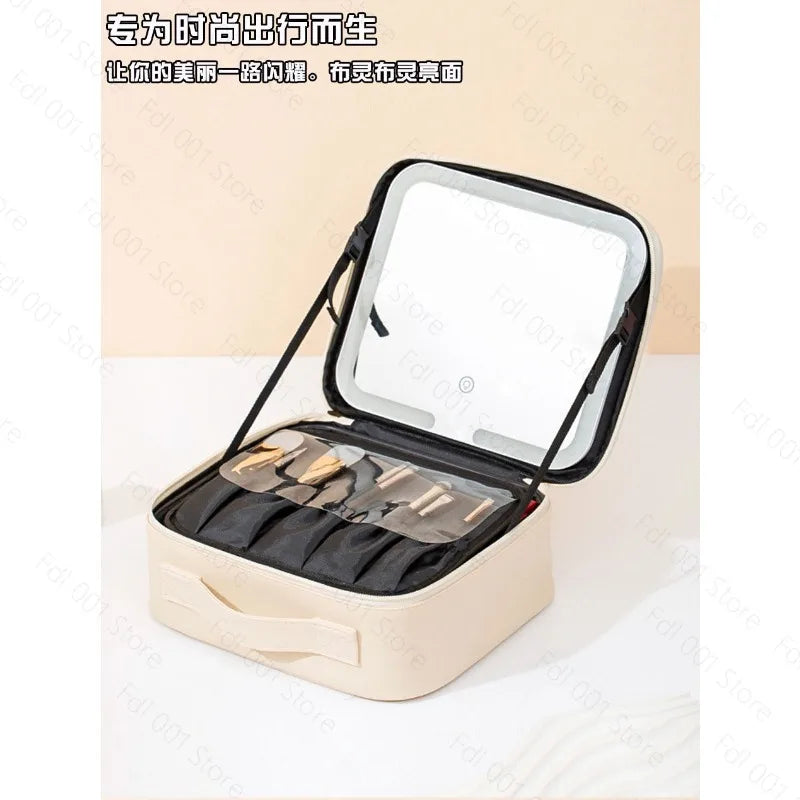 LED Lighted Makeup Case with Mirror | Large Capacity Travel Cosmetic Organiser