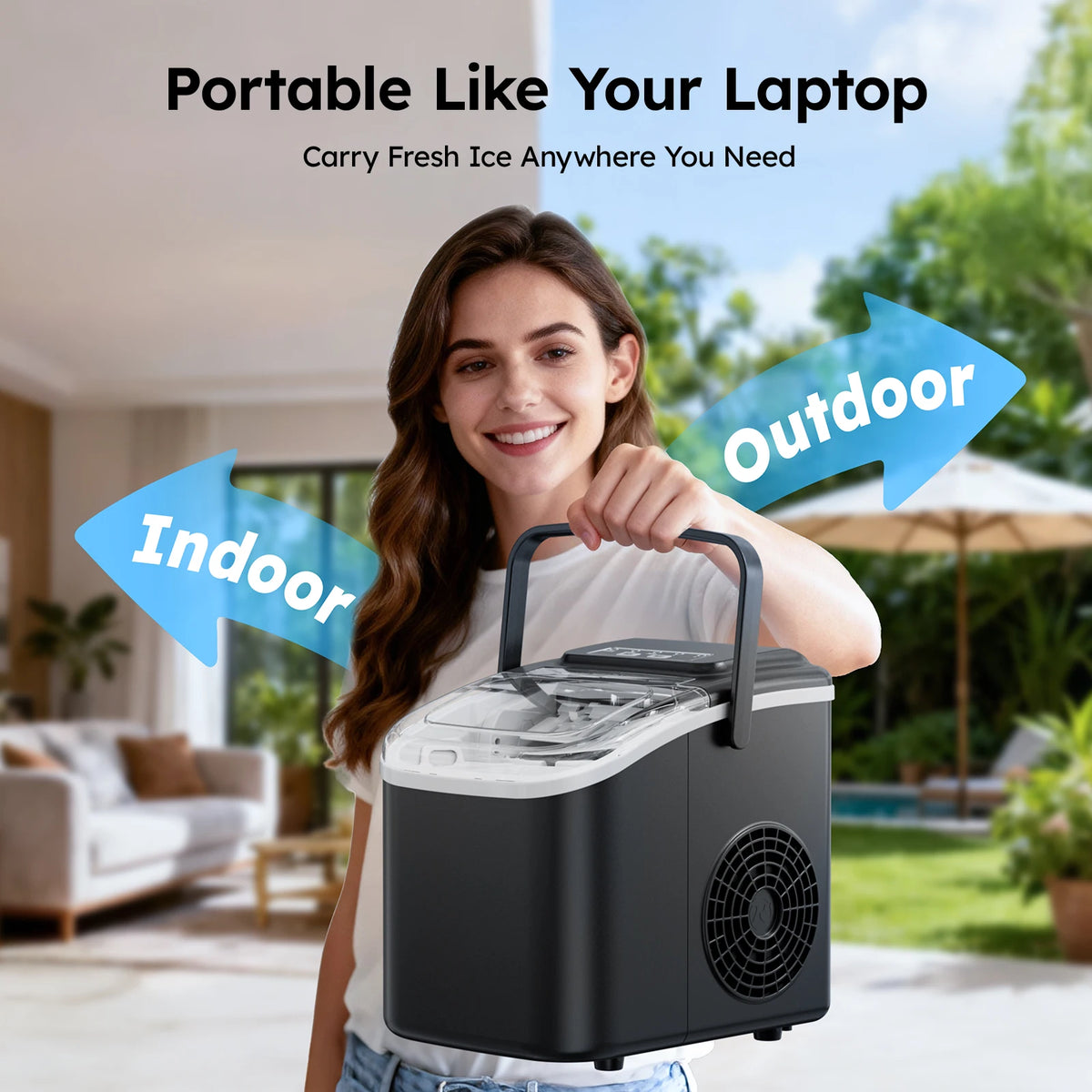 Portable Countertop Ice Maker with Handle, Bullet Ice