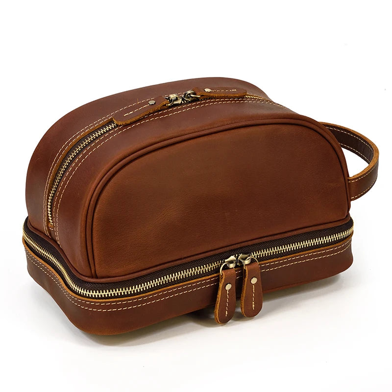 Cowhide Toiletry Bag Men Leather Cosmetic Bag Man Woman Wash Bag Storage Bags Genuine Leather Handbag for Make Up Dopp Kit Male