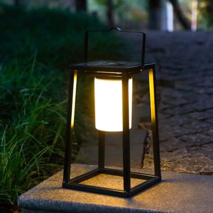 5-Inch Portable Solar LED Lantern, Metal Outdoor Lamp
