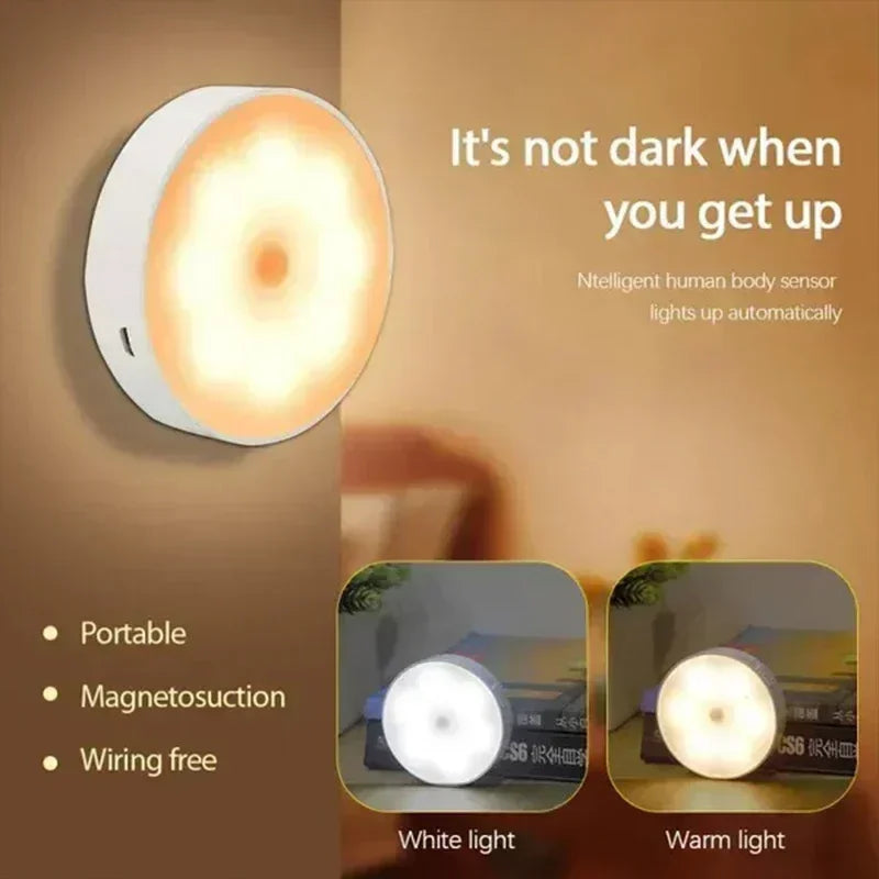 USB Rechargeable Motion Sensor Night Light – LED Puck Light for Cabinet, Hallway & Stairs