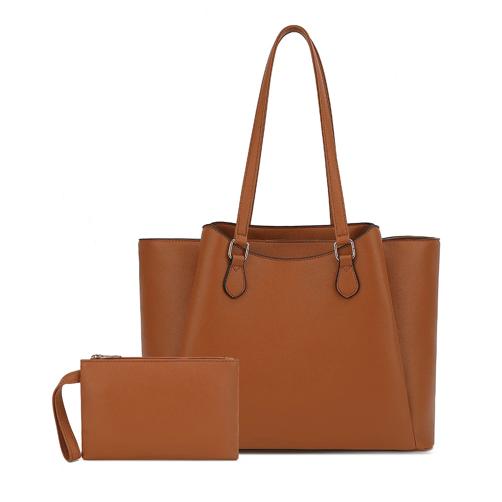 Faux Leather Tote Bag - 13.5" Laptop Work Bag with Pouch