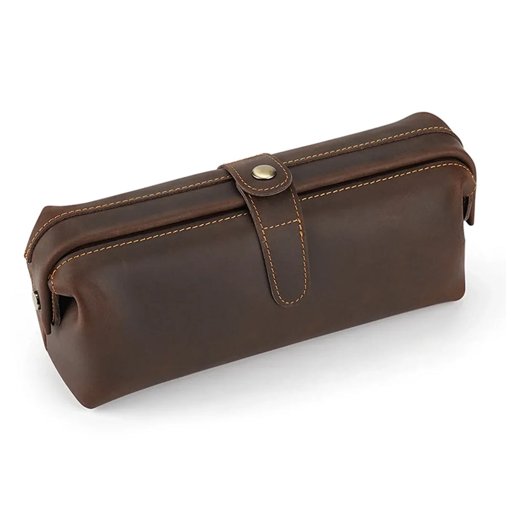 Genuine Leather Makeup Purse Organizer Bag for Perfumes and Cosmetic Outdoor Travel Large Capacity Cowhide Wash Bag Unisex