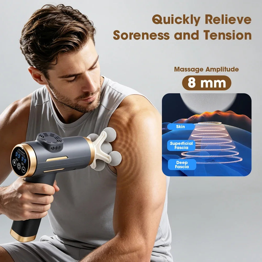 Rechargeable Massage Gun with 11 Heads and Adjustable Speeds