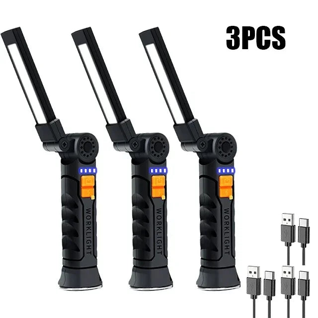 Folding COB LED Work Light - USB Rechargeable Magnetic Inspection Lamp with Hook