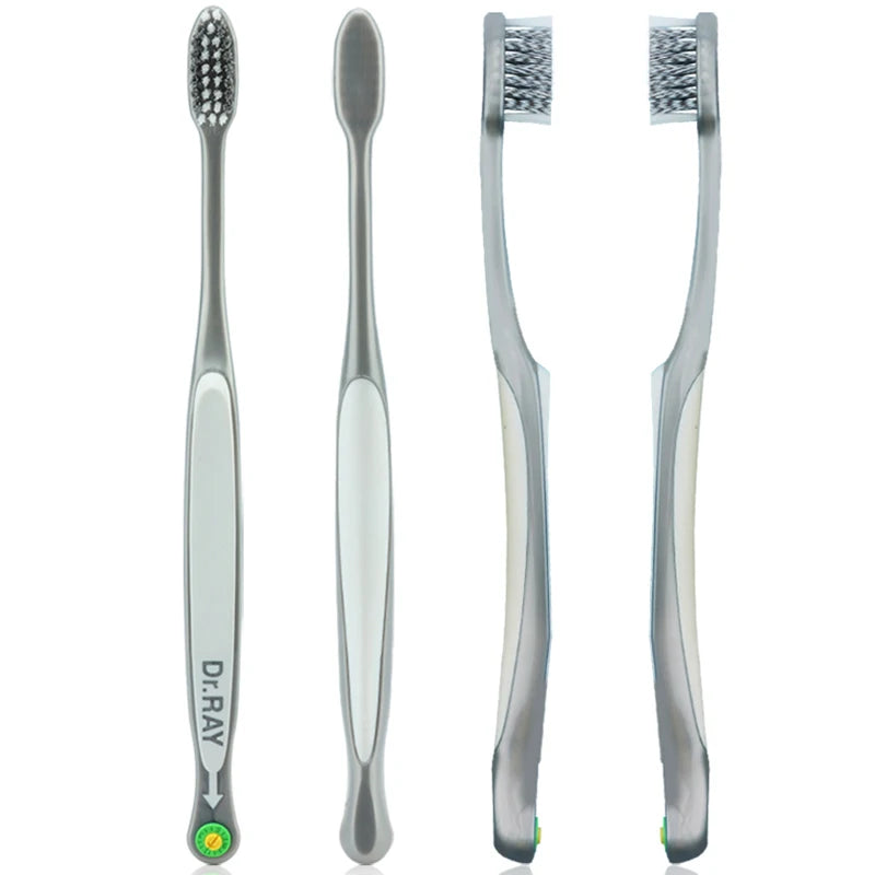 Dr.Ray Medium Toothbrush Good Quality Bamboo Charcoal Spiral Bristles ECO Friendly Adult Toothbrush 2pcs/Package