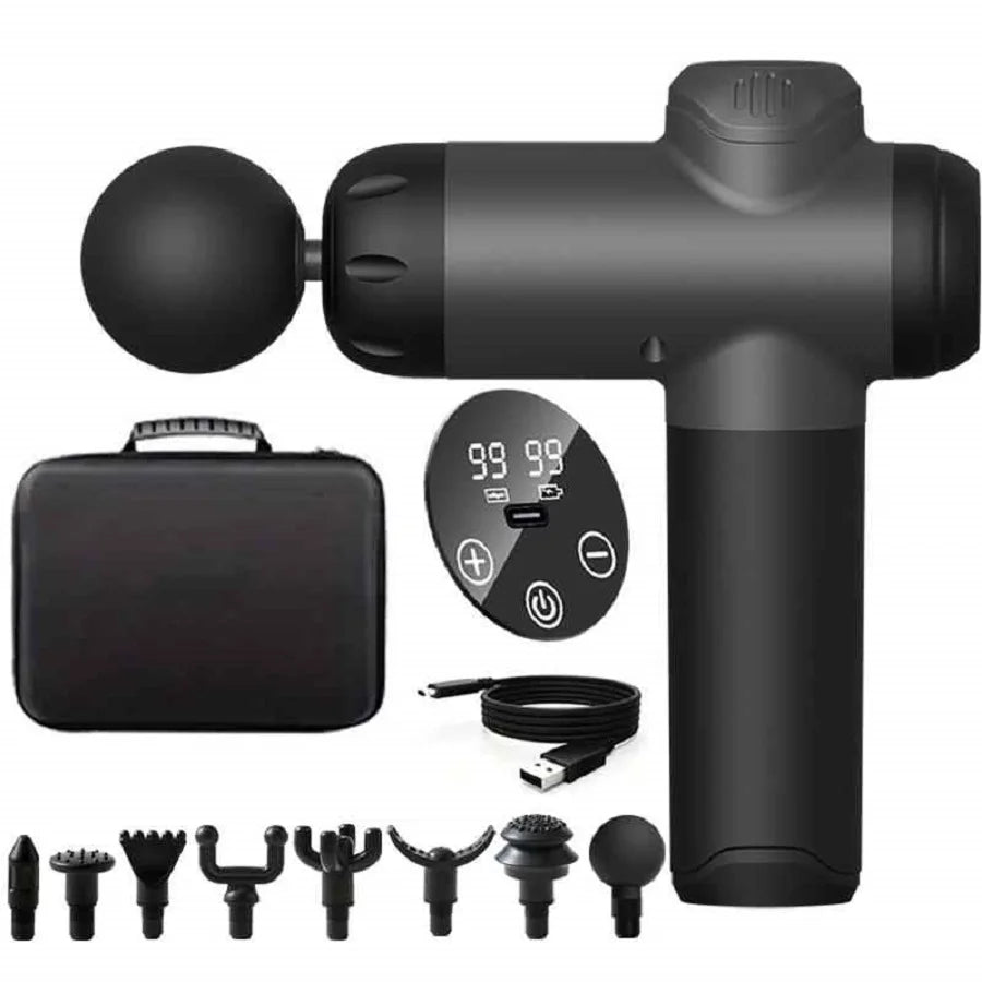 Rechargeable Massage Gun with Adjustable Speeds and Interchangeable Heads