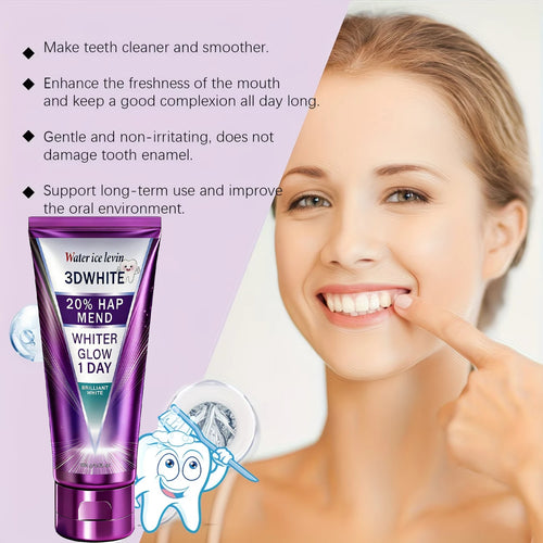20% HAP 3D White Toothpaste - 1 Day Whiter Teeth, Deep Stain Remover, Cool Menthol for Fresh Breath & Strong Enamel