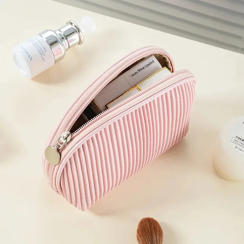3-Piece Ribbed PU Leather Cosmetic Bag Set | Travel Toiletry Organiser for Women