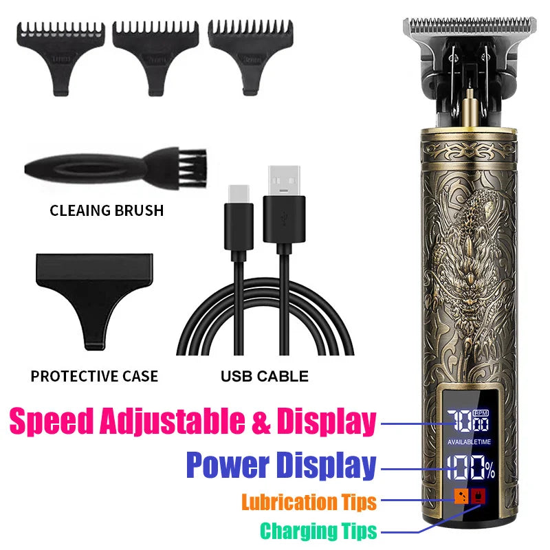T9 Cordless Hair Trimmer with Zero-Gap T-Blade and 4 Guide Combs