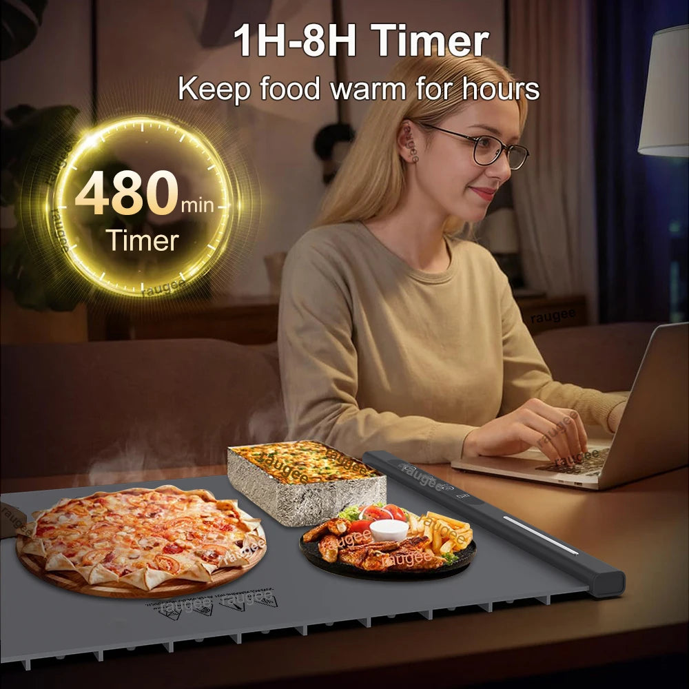 Electric Food Warming Mat with 8 Heat Settings & Timer – EU Plug