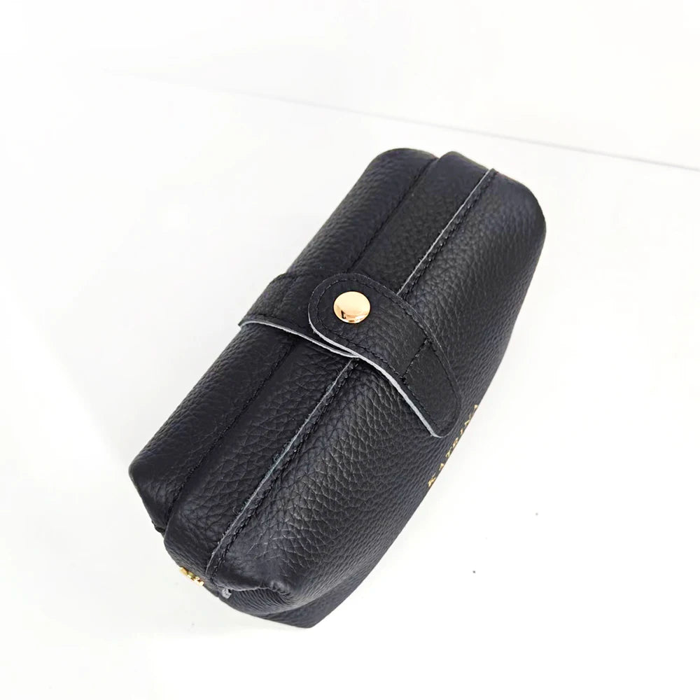 Genuine Leather Women Makeup Bag Fashion Custom Letters Travel Cosmetic Kits Pouch Personalize Logo Business Small Men Wash Bag