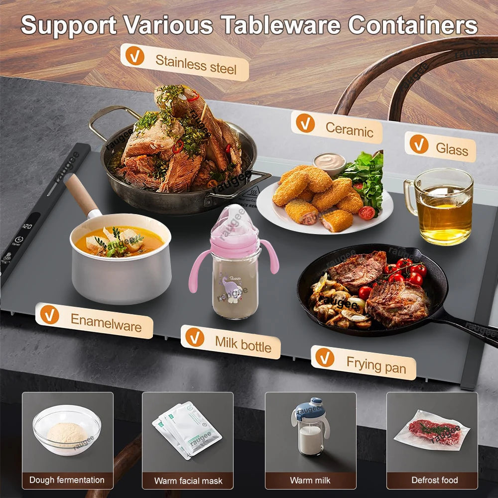 Electric Food Warming Mat with 8 Heat Settings & Timer – EU Plug