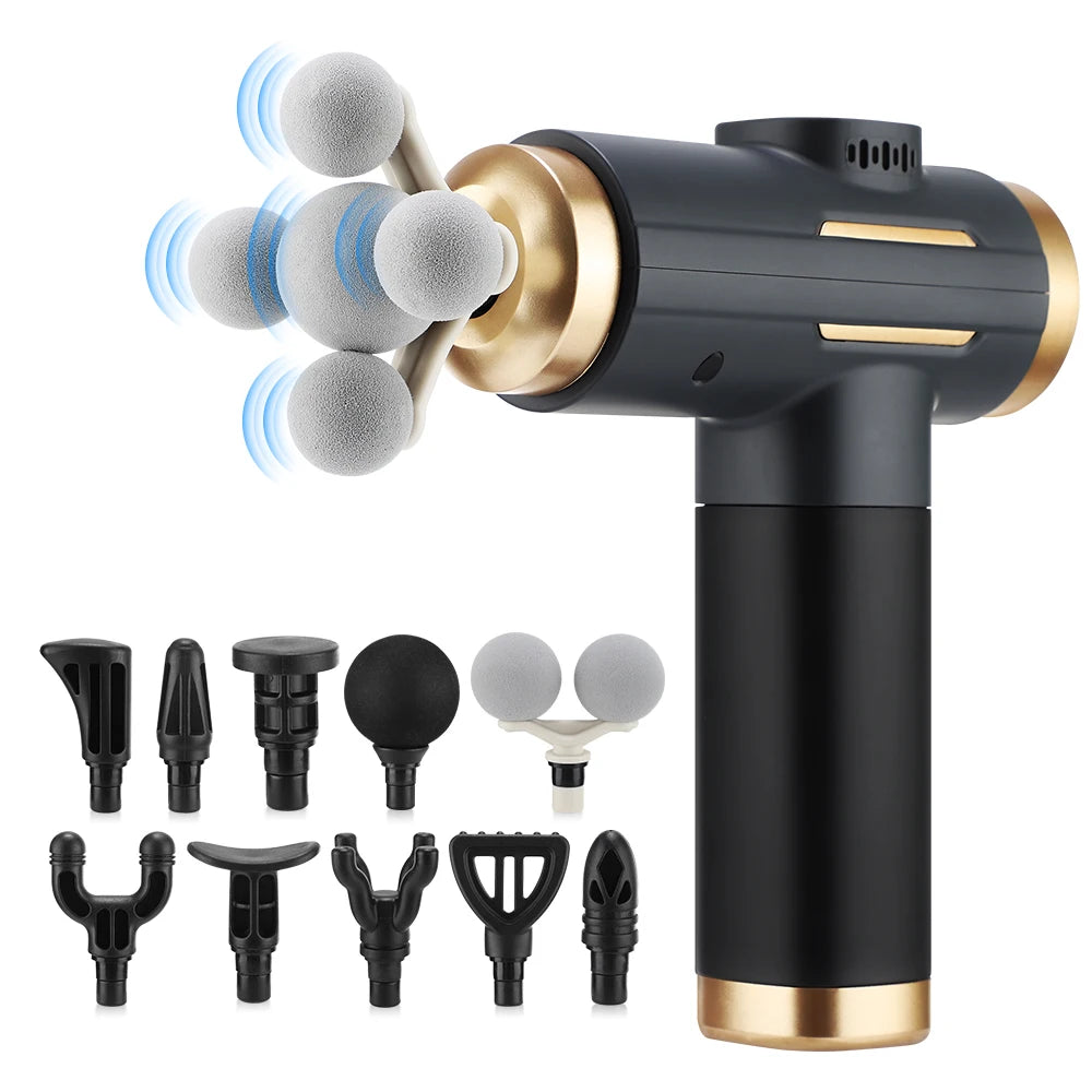 Rechargeable Massage Gun with 11 Heads and Adjustable Speeds