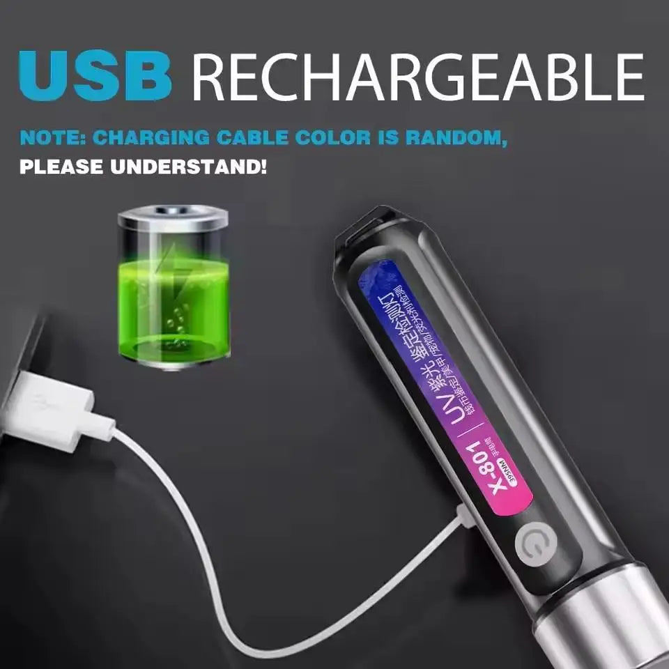 USB Rechargeable UV Torch – 395nm Mini Blacklight