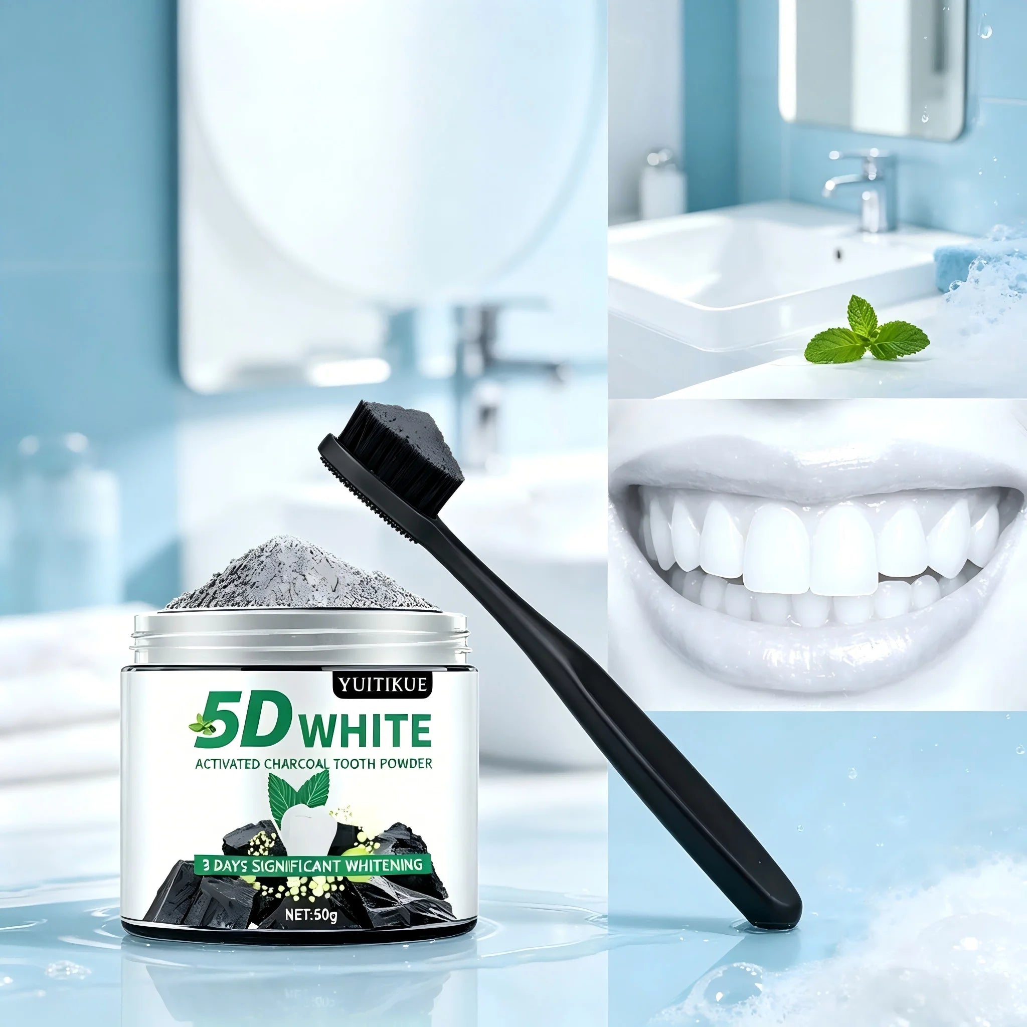 YUlTlKUE 5D White Activated charcoal Tooth Powder Natural Teeth Whitening Oral Care Fresh Breath 60g