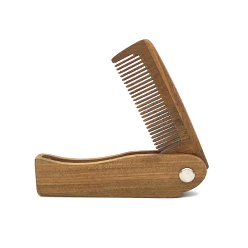 Foldable Sandalwood Beard & Hair Comb — Portable Wooden Grooming Comb for Men