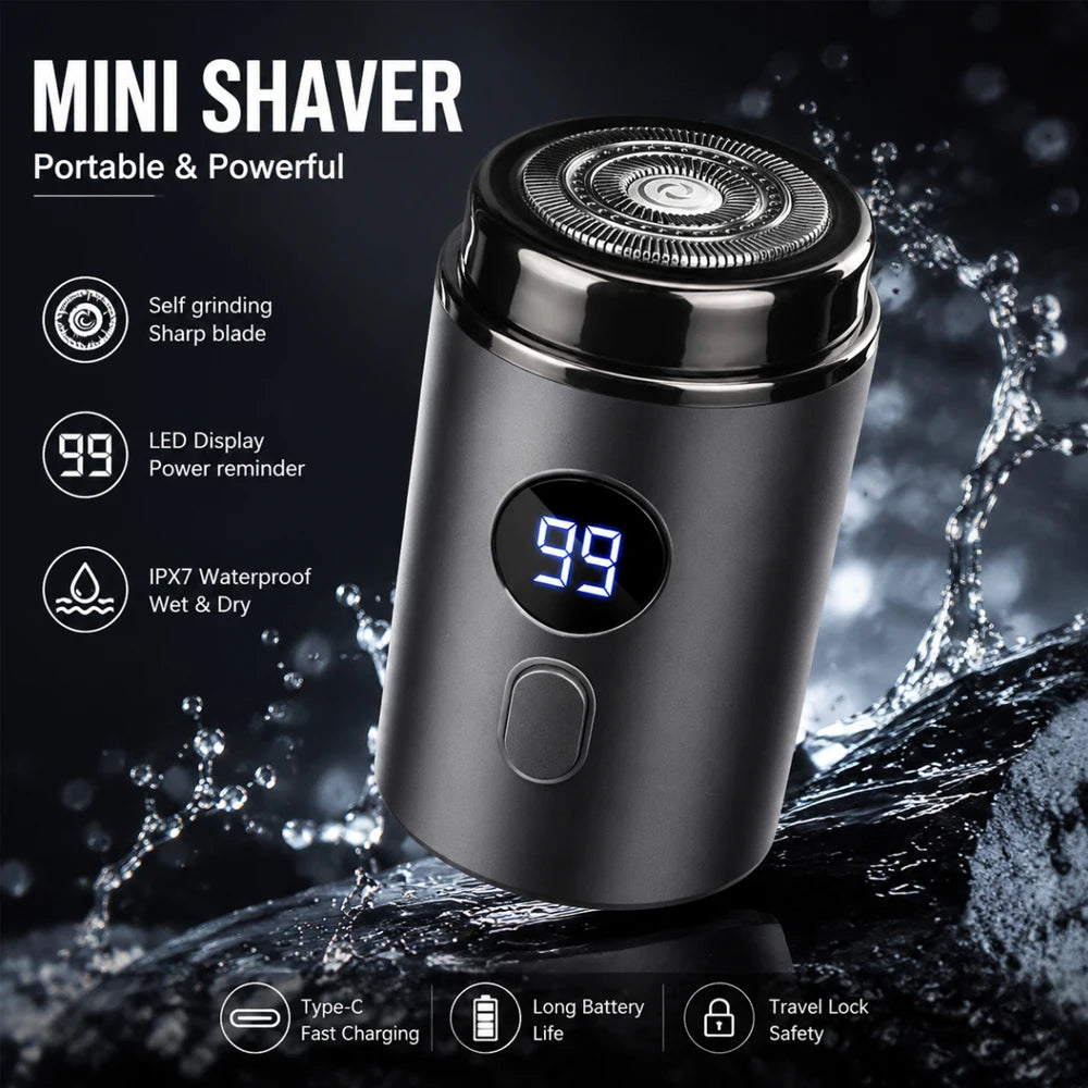 Men's Mini Electric Shaver with LED Display – USB-C Rechargeable