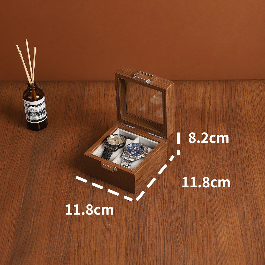 Wood-Grain Watch Display Box with Multiple Grid Options