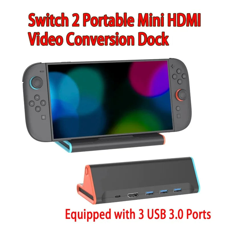 4K HDMI Docking Station for Switch 2, USB-C Male Portable Dock with 60Hz Projection & Charging, HD Video Output to TV