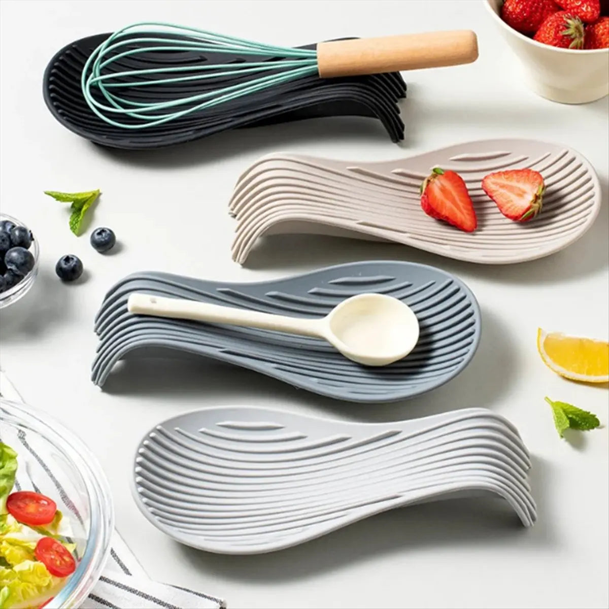 N14R Top 4 Pcs Silicone Insulated Spoon Holder Heat Resistant Placemat Spoon Holder Cutlery Shelving Kitchen Tools Placemat
