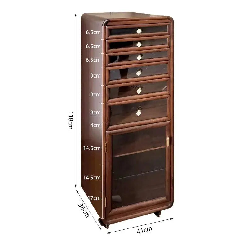 North American black walnut solid wood dental cabinet teacup tea set storage modern light luxury floor-to-ceiling cabinet