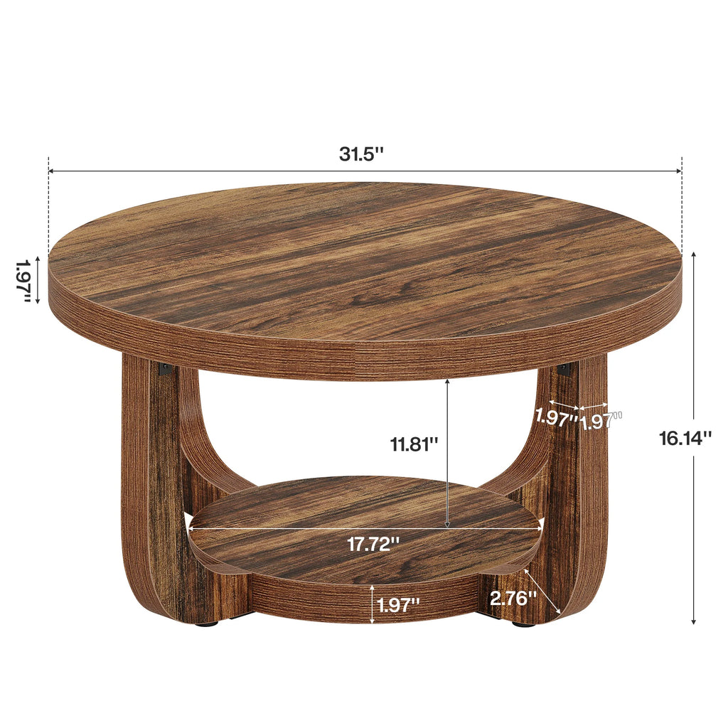 Round 2-Tier Coffee Table with Open Shelf