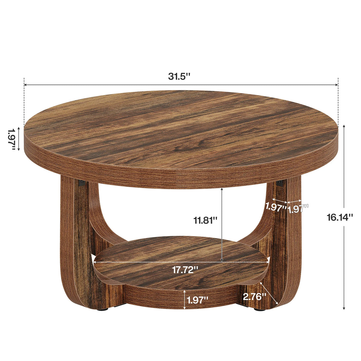 Round 2-Tier Coffee Table with Open Shelf