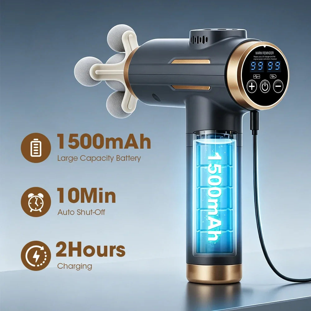 Rechargeable Massage Gun with 11 Heads and Adjustable Speeds