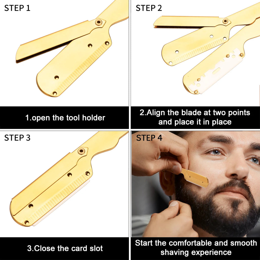 Folding Straight Razor – Stainless Steel Shaving Knife with Ergonomic Handle