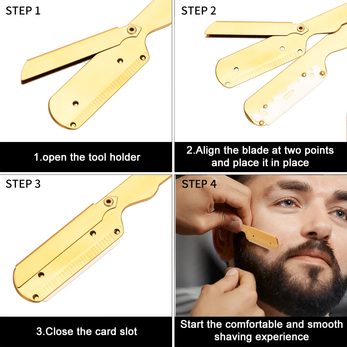 Folding Straight Razor – Stainless Steel Shaving Knife with Ergonomic Handle
