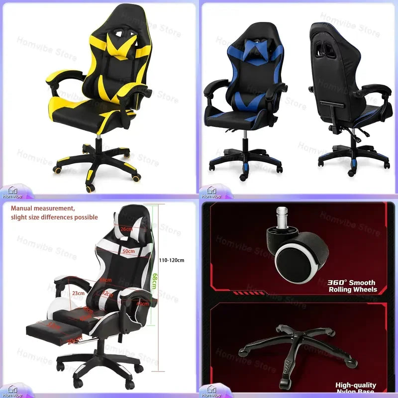 Ergonomic Gaming Chair with Footrest and Lumbar Support