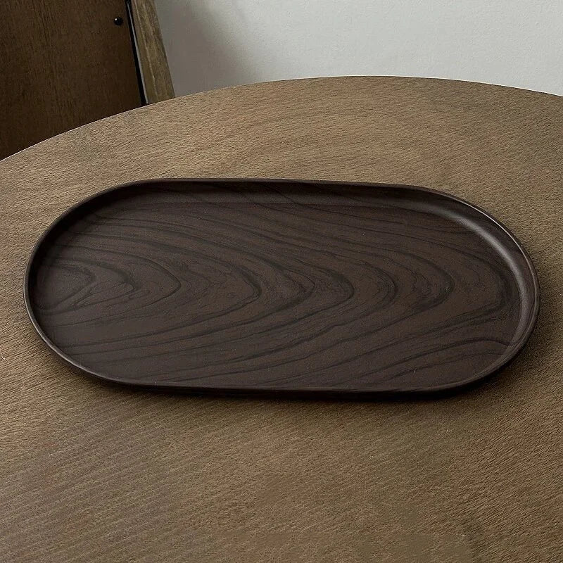 Walnut Wood Grain Oval Serving Tray | Multi-Purpose Kitchen & Home Tray