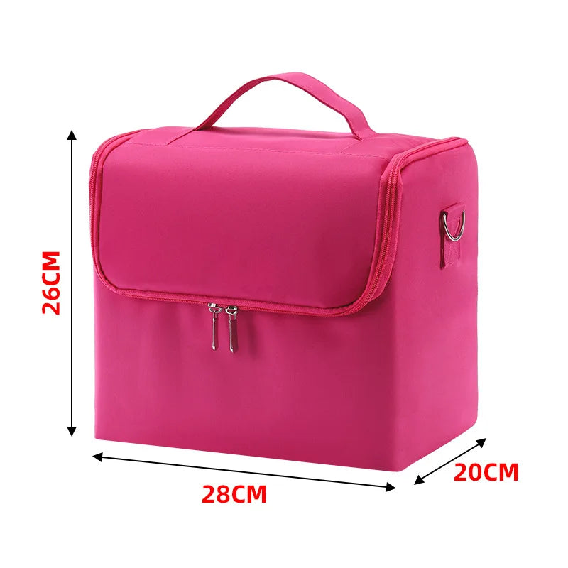 Large 4-Tier Makeup Train Case - Portable Cosmetics & Nail Organizer with Adjustable Straps