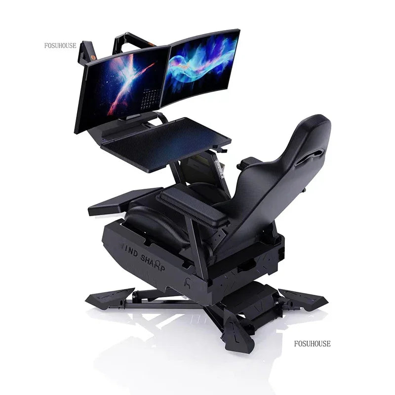 Reclining Gaming Workstation Cockpit with Monitor Stand & Work Tray