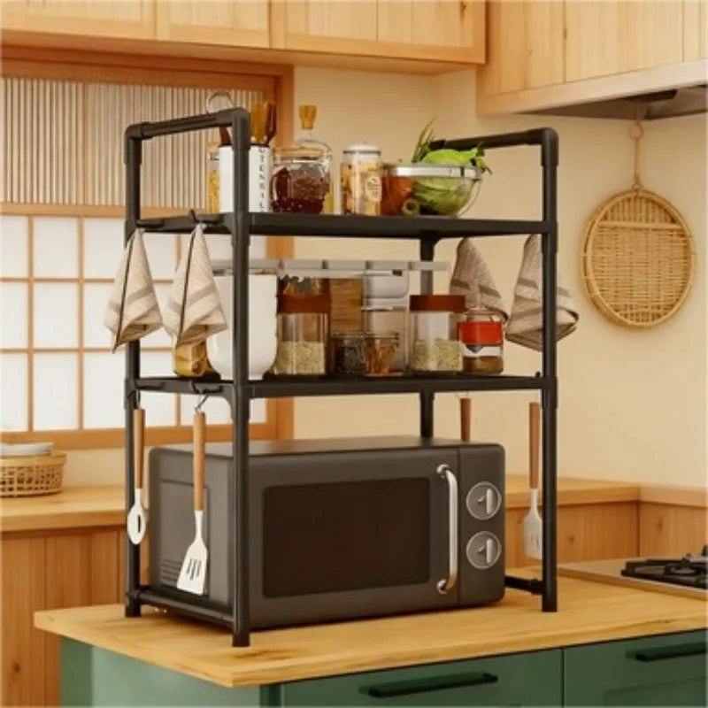 Heavy Duty Kitchen Baker's Rack | 2-Tier Floor Standing Microwave & Oven Stand with Storage Shelf