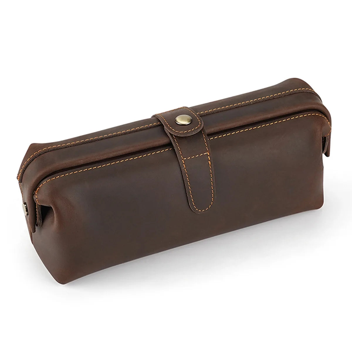 AIGUONIU Crazy Horse Leather Cosmetic Toiletry Bathroom Bag for Traveler Travel Lipstick Make up Bag Full Grain Leather Wash Bag