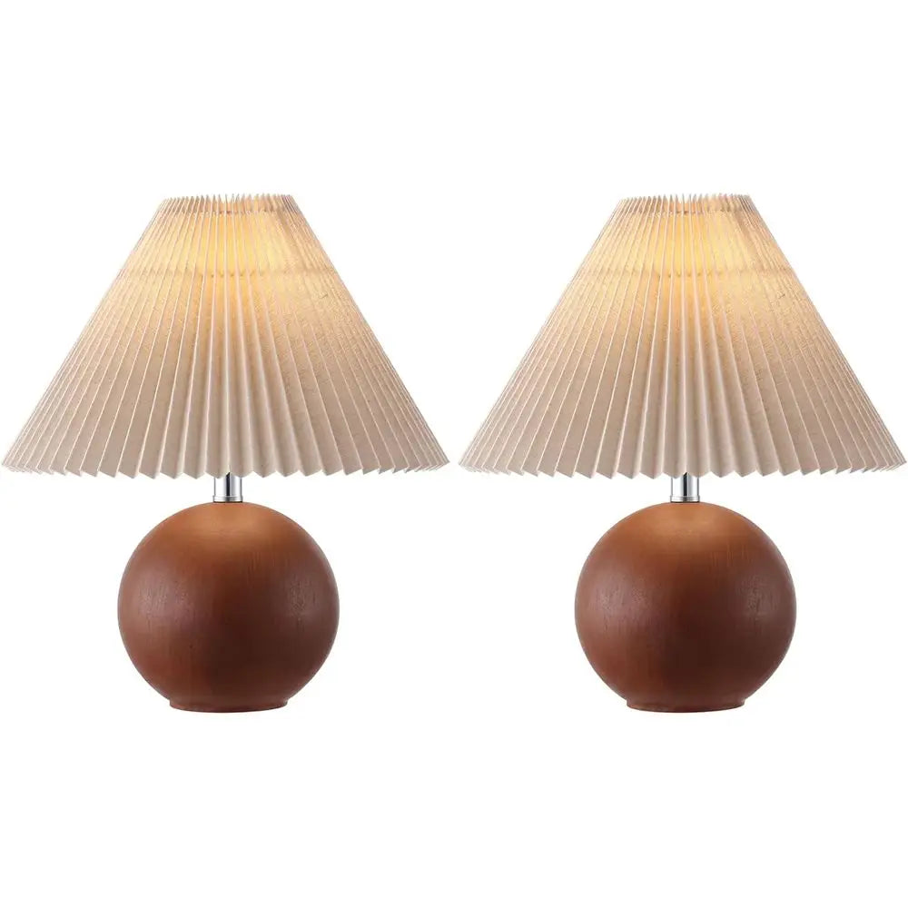 Rory Walnut Resin Table Lamp Set of 2, 17 Accent Lights with Fabric Shades, E26 Bulb Compatible